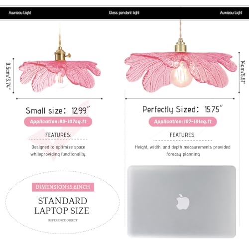 Art Decor Leaf Pendant Light Modern Hanging Ceiling Light Large Vintage Retro Pendant Lights 15.75" Pink Glass Shade for Kitchen Island Dining Room Entryway