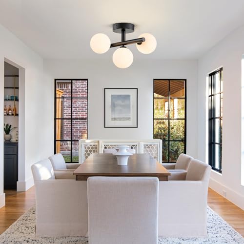 3 Light Semi Flush Mount Ceiling Light Frosted Globe (3 Count)