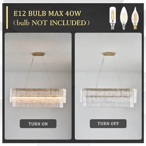 35.5" Rectangle Crystal Glass Chandelier 6