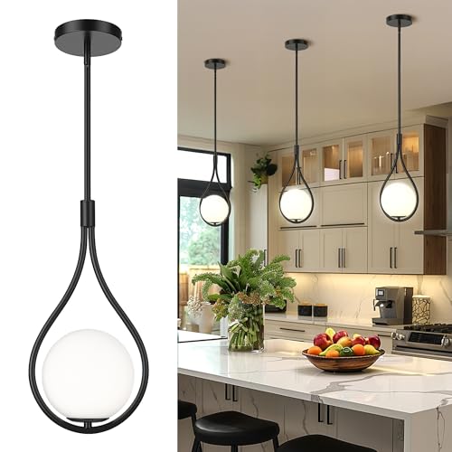 1 Light 8 Inch Glass Black Pendant Lights Kitchen Island