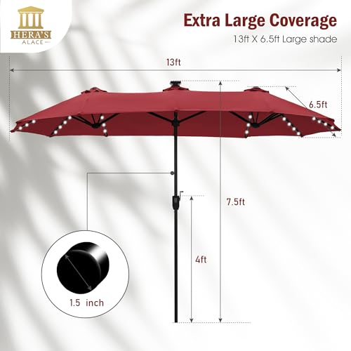 13 ft Patio Umbrella with 120 LED Solar Lights Outdoor Umbrella