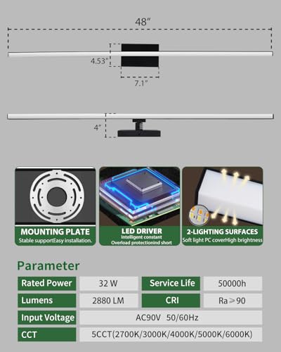 48 inch Modern Bathroom Fixtures Vanity Light Bar Over Mirror