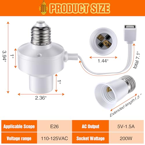 2 Pack E26 Light USB Socket Adapter (2 Count)