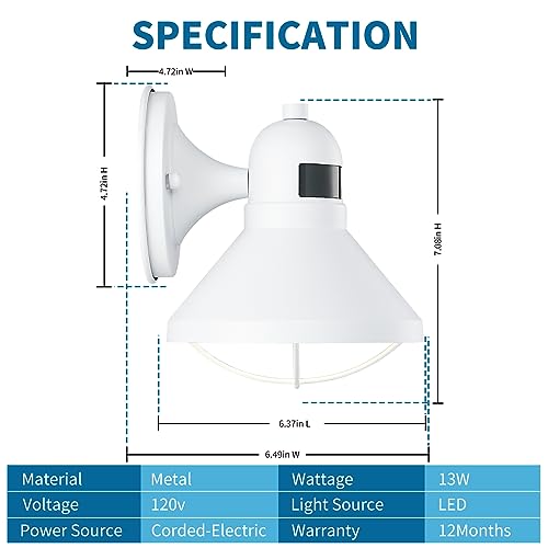Dusk to Dawn Motion Sensor Outdoor LED Barn Light Fixture White