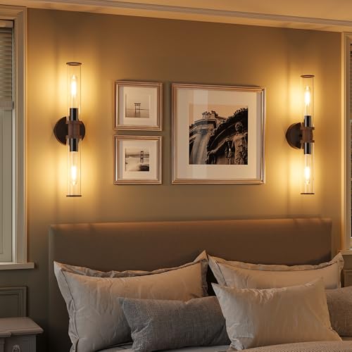 Black & Walnut Wireless Battery Operated Wall Sconces with Remote