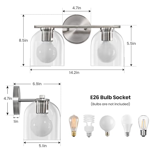Modern Brushed Nickel 14.2 Inch Bathroom Vanity Light Fixtures