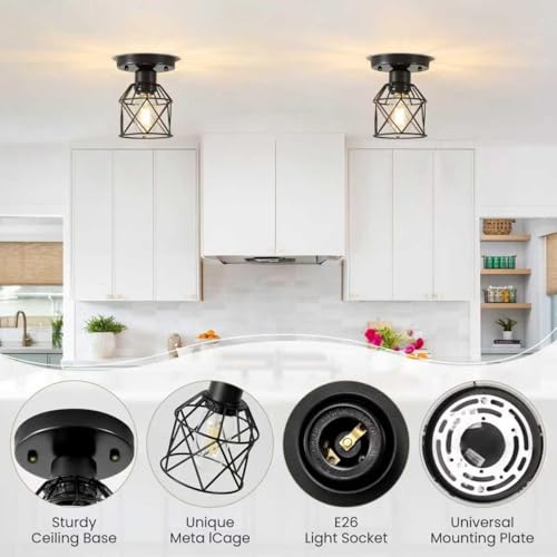 2 Pack Farmhouse Semi Flush Mount Ceiling Light Fixture