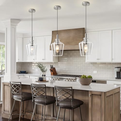 Glass Pendant Lighting for Kitchen Island Foyer 1 Pack Nickel Clear 8 Inch