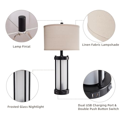 Modern Table Lamps for Living Room with 2 USB Charging Ports