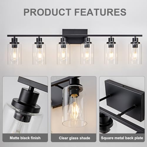 6 Light Bathroom Light Fixtures Black Vanity Light Over Mirror Modern Farmhouse Wall Lighting Sconces Wall Lamp for Bathroom
