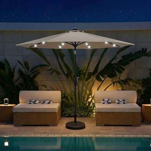 9FT Solar Patio Umbrella with 32 LED Lights