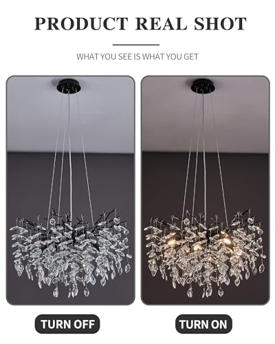 Modern Tree Branch Crystal Chandelier Luxury Blacl Crystal Pendant Lighting 23.6" Contemporary 8