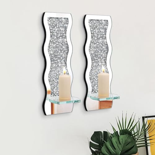 Mirrored Candle Sconces with Acrylic Diamond (2 Count)