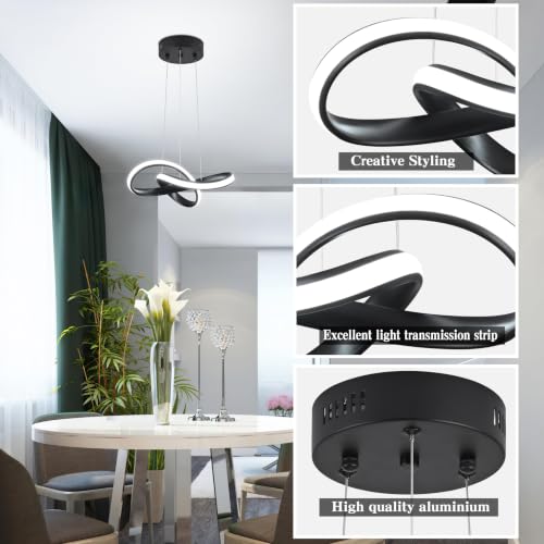LED Chandelier Modern Pendant Light Fixture 2 Pack Simple Irregular Streamline Ring Light Black with 4500K and 59" Height Adjustable Hanging Lamp for Kitchen Island Hallway Foyer Corridor
