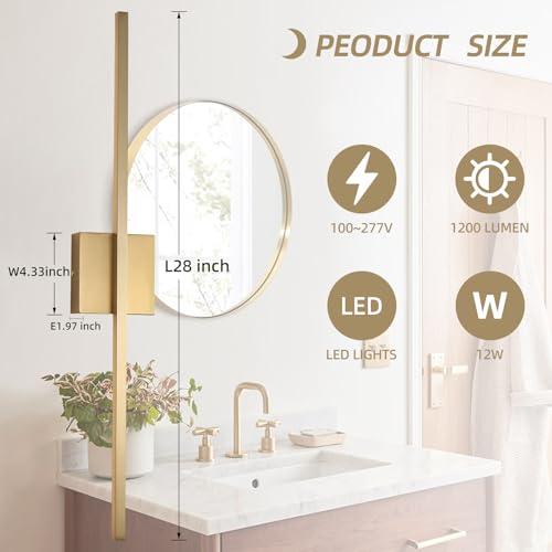 Gold Wall Sconces Set of Two LED Hardwired Dimmable Bedroom