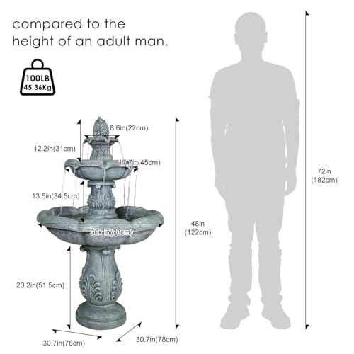48" Grey Water Fountain Outdoor