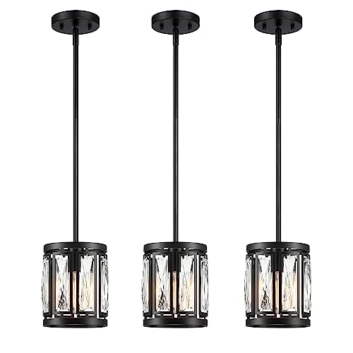 3 Pack Crystal Pendant Lights Kitchen Island Black Island Light for Kitchen