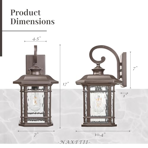ORB Finish Outdoor Wall Lights 17 Inch Height Waterproof Exterior Lighting Fixtures with Water Ripple Glass E27 Socket Porch Lights Outdoor for Garage Patio Front Door