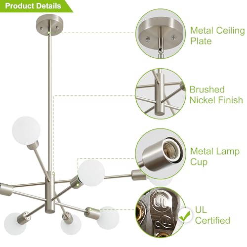 Chandeliers for Dining Room Brushed Nickel 8Light Modern Kitchen Chandelier