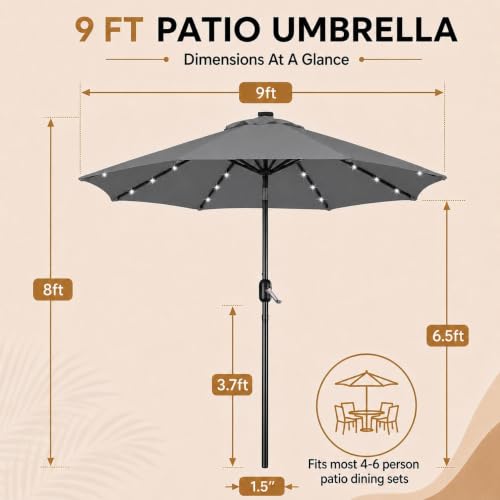 9FT Solar Patio Umbrella w