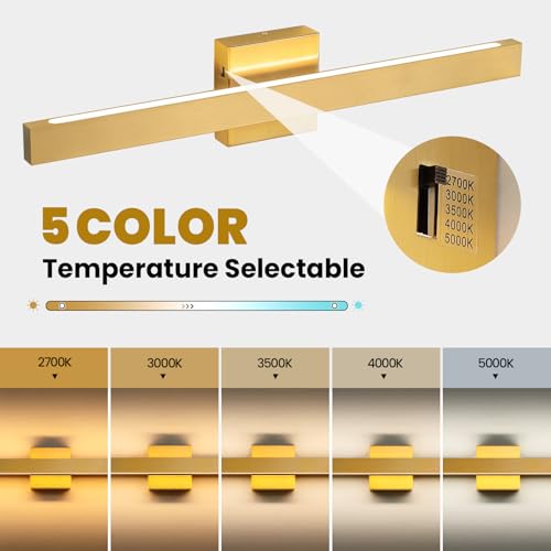 24 Inch Modern Vanity Light Gold Bathroom Light Fixture Over Mirror with Up & Down Lighting 20W Vanity Lighting Fixture Dimmable 5CCT LED Bar Vanity Light for Bathroom Restroom