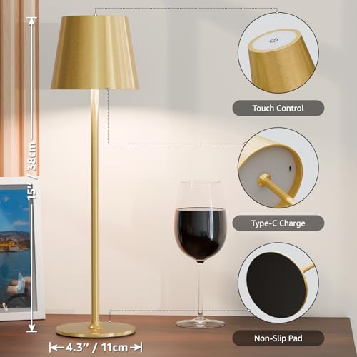 2 Pack Cordless Table Lamp Rechargeable 5000mAH Battery Operated Lights Touch Control LED Portable Desk Lamps 3 Color Dimming for Outdoor Coffee Bedroom Kitchen (2 Count)
