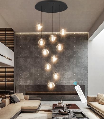 LED Chandeliers for Dining Room Adjust High Ceiling Chandelier Light Fixtures Entrance LED Dimmable Ceiling Pendant Drops Light Remote Lights for Living Room Stairwell 2700K 6000K