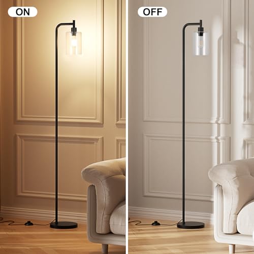 Industrial Floor Lamp with Glass Shade