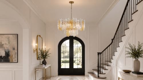 26 Inch Amber & Clear Ice Crack Crystal Glass Chandelier