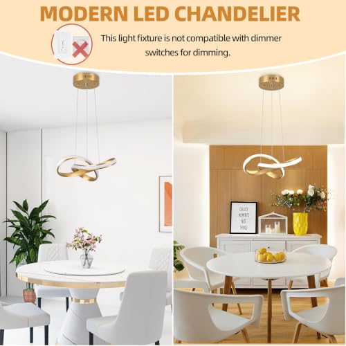 Modern LED Chandelier Contemporary Pendant Lighting Ring Light Fixture Gold with 4500K and 59in Height Adjustable Hanging Lamp for Kitchen Island Hallway Foyer Closet Corridor