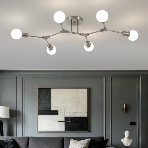 Modern Mid Century Large Nickel Sputnik Ceiling Light Fixture Chandelier