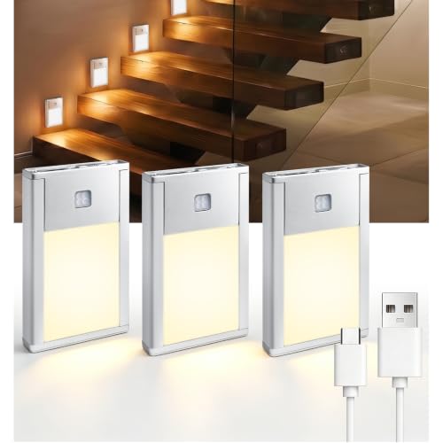 3 Pack Rechargeable Stair Lights Motion Sensor 1800mAh Battery Powered (3 Count)