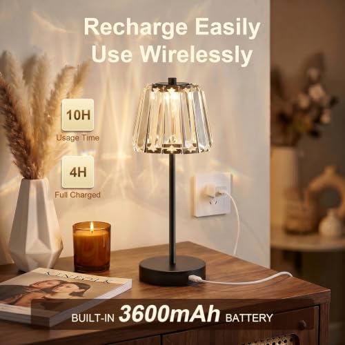 13" Small Crystal Cordless Table Lamp