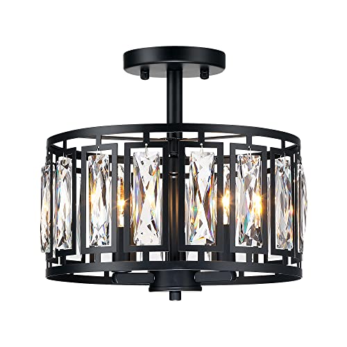 Modern Crystal Semi Flush Mount Ceiling Light Black Ceiling Light Fixtures