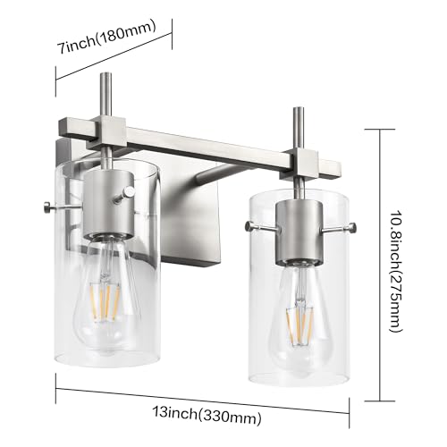 2 Light Wall Scone Vintage Vanity Light Fixtures Brushed Nickel Wall Light for Bathroom Lights Over Mirror with Glass Shade Light Fixtures