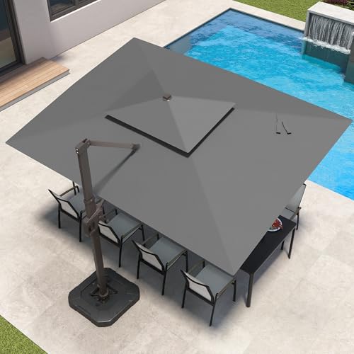 9x12 FT Patio Cantilever Outdoor Umbrella with Base and LED Lights