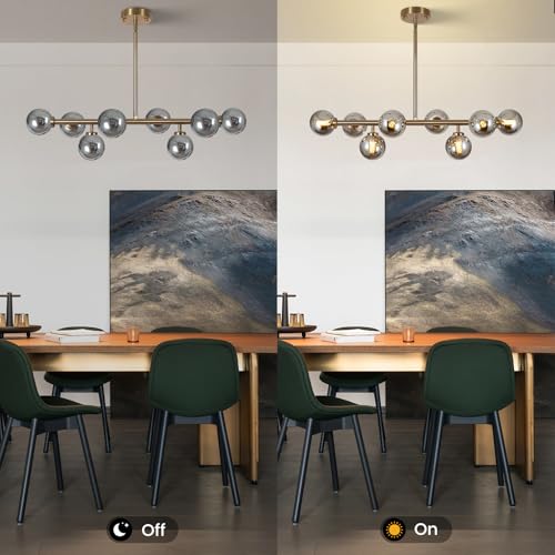 Sputnik Chandelier Gold Pendant Linear Light Modern Mid Century Light Fixture Grey Globe Shade for Dining Living Room Kitchen Island 8