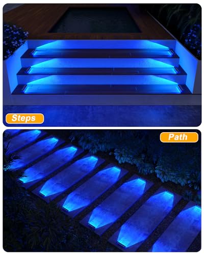 Blue Solar Step Lights for Outside IP68 Waterproof Led 2 Pack (2 Count)