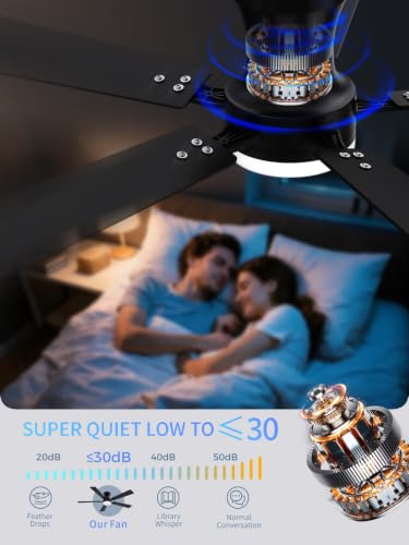 52 Inch Black Low Profile Ceiling Fan with Light and Remote (Black / 52 Inch)