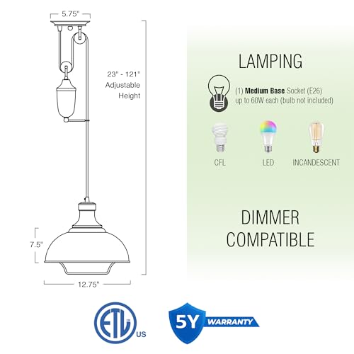 Sequoia 13" Large Industrial Farmhouse Pulley Pendant Light