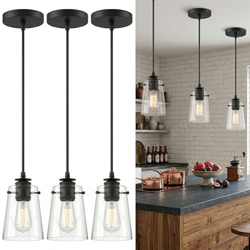 Black Pendant Lights Kitchen Island (3 Count)