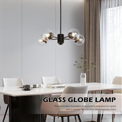 5 Light Globe Sputnik Chandelier Black Mid Century Sputnik Chandeliers Dimmable Globe Pendant Light Matte Black Finished with Clear Glass Lampshade Chandeliers for Dining Room