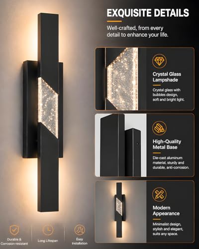 2 Pack Modern LED Outdoor Wall Sconce (Black / 23.62 inch, 2 Pack)