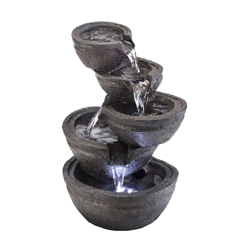 WIN1138 13" Indoor Tabletop Tiering Bowls Water Fountain with LED Lights