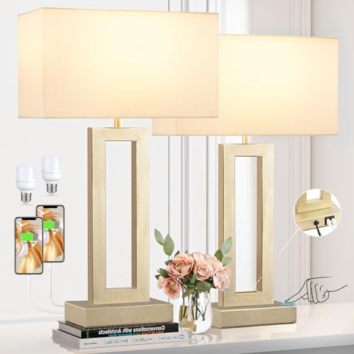 22" Tall Touch Lamps for Nightstand with USB C+A (2 Count)