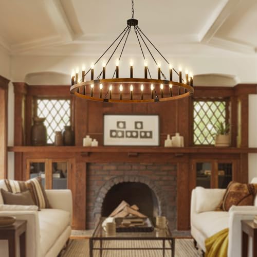 48" Wood Wagon Wheel Chandelier 30