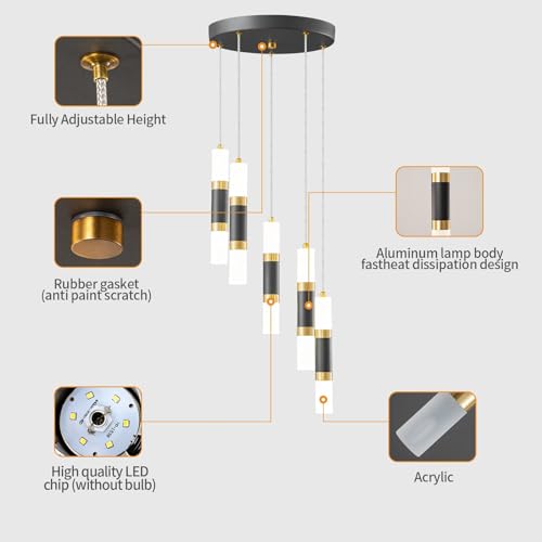 5 Light Modern Pendant Light Kitchen Island Light Fixture Dimmable LED Black Mini Pendant Lights Dinning Room Kitchen Black Gold Pendant Lighting