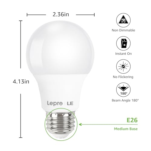 A19 E26 LED Light Bulbs 9W 800 Lumens Daylight White 5000K 10 Pack (10 Count)