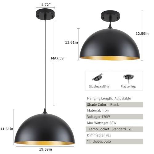 Black Large Pendant Light 2 Packs