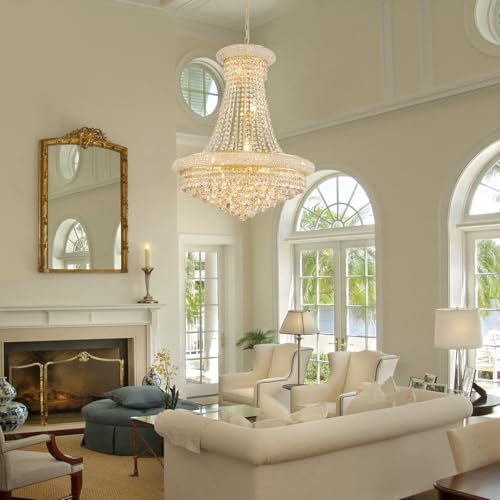Gold Modern Crystal Chandeliers Diameter 23.6" Empire Crystal Chandeliers